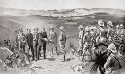 The formal surrender of Bloemfontein to Lord Roberts by Mr. Pappenfus, Mr. Kellner and Mr. Collins on March 14th, 1900, from the book South Africa and the Transvaal War by Louis Creswicke by Unknown